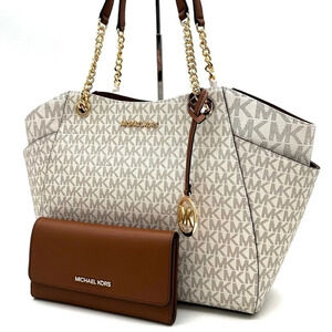 Michael Kors Large Jet Set Travel Chain Shoulder Bag & Trifold Wallet Vanilla